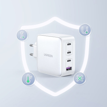 Ātrā iekrāvējs GAN 3x USB-C USB 100W PPS PD Power Piegāde White