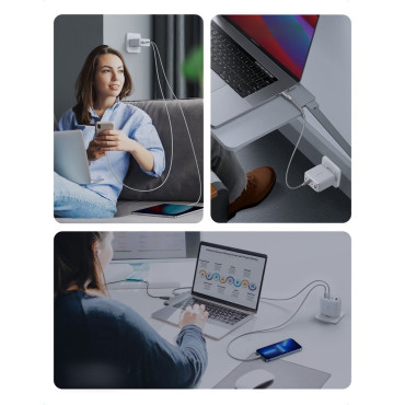 Snabb lastare GAN 3x USB-C USB 100W PPS PD POWER LEVERING VIT