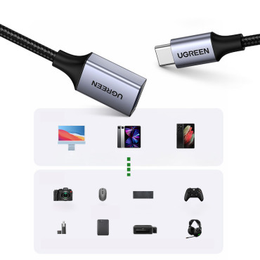 Adapter adapter z kablom USB na USB-C OTG 15cm črna