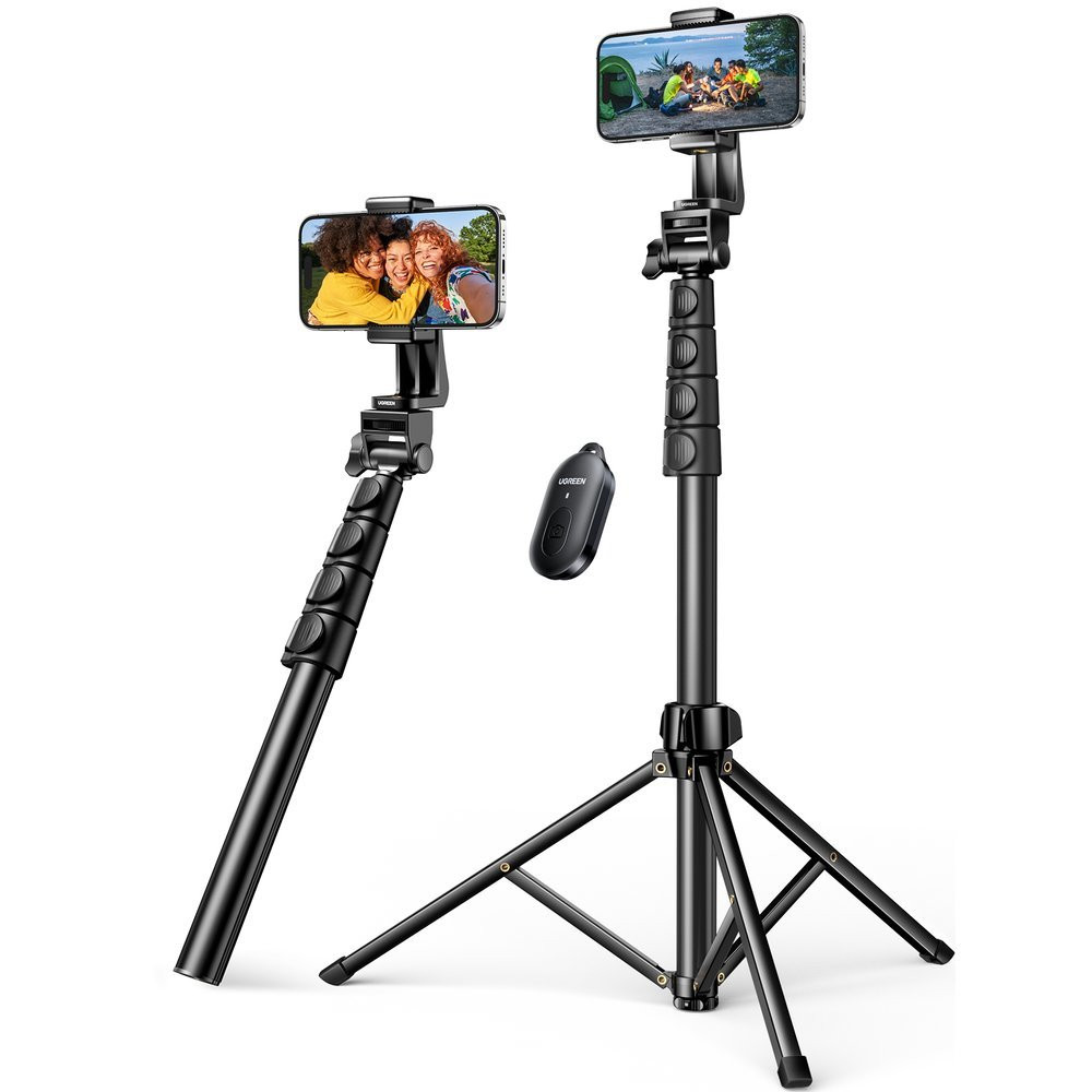 Selfie Stick with a stand and a bluetooth remote for a long selfie stick 1.8m black
