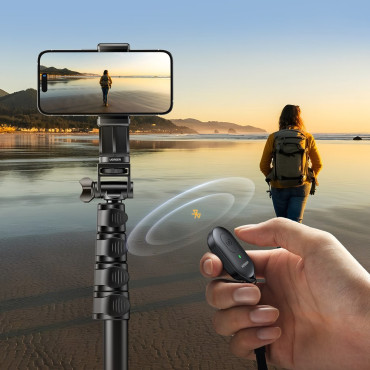 Selfie-Stock mit einem Ständer und einer Bluetooth-Fernbedienung für einen langen Selfie-Stick 1.8m Schwarz