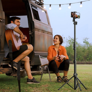 Selfie Stick med en stativ og en Bluetooth-fjernbetjening til en lang selfie-stick 1.8m sort