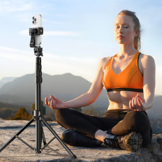 Selfie Stick s stojalom in Bluetooth Daljinski upravljalnik za dolge selfie palice 1.8m Črna