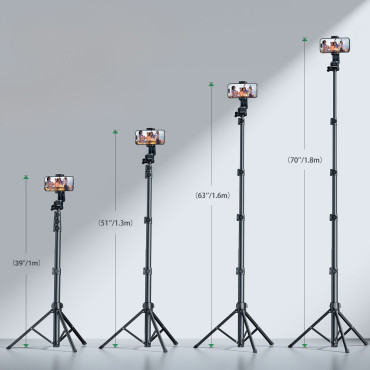 Selfie Stick s stojalom in Bluetooth Daljinski upravljalnik za dolge selfie palice 1.8m Črna