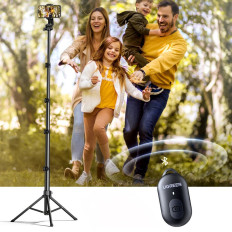 Selfie stick egy állvány és egy Bluetooth távirányító egy hosszú selfie bot 1.8m fekete
