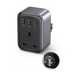 2IN1 Nätverksladdare EU 2x USB USB-C + Adapter för English Plug Uk Svart