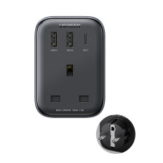 2IN1 Nätverksladdare EU 2x USB USB-C + Adapter för English Plug Uk Svart