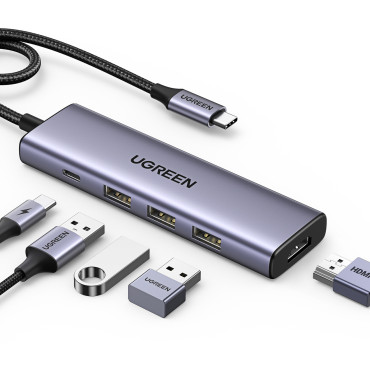 5W1 πολυλειτουργικό κόμβο USB-C 3X USB-A HDMI 4K PD 100W γκρι
