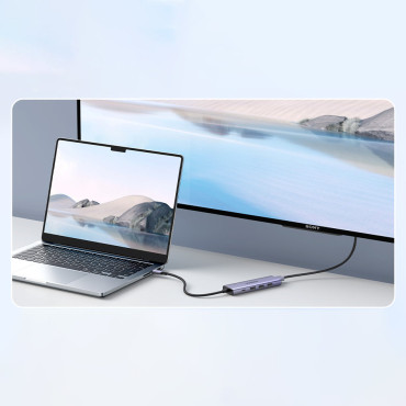 5W1 multifunktionell nav USB-C 3x USB-A HDMI 4K PD 100W GRAY