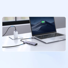 5W1 Daugiafunkcinis stebulė USB-C 3X USB-A HDMI 4K PD 100W GRAY