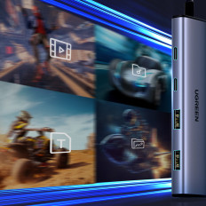 HUB USB-C -portdapteri - 2x USB-A 2x USB-C 20cm harmaa