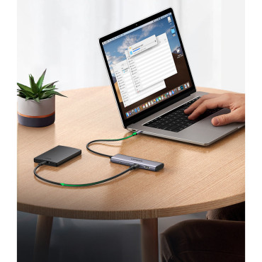 HUB USB-C portadapter - 2x USB-A 2X USB-C 20cm grå