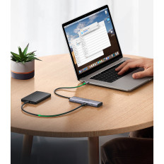 HUB USB-C portadapter - 2x USB-A 2X USB-C 20cm grå
