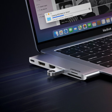 Hub MacBook AIR PRO 2X USB-C HDMI 2X USB 3.0 SD TF PD GREY