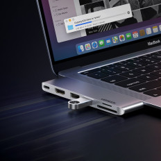 HUB MACBOOK AIR PRO 2X USB-C HDMI 2X USB 3.0 SD TF PD Grå