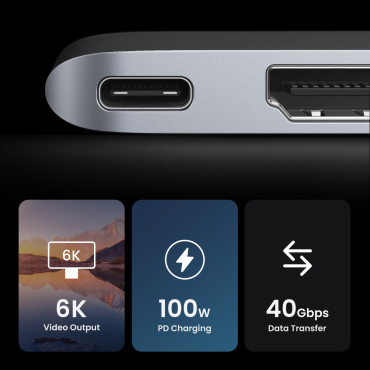 HUB MACBOOK AIR PRO 2X USB-C HDMI 2X USB 3.0 SD TF PD Grijs