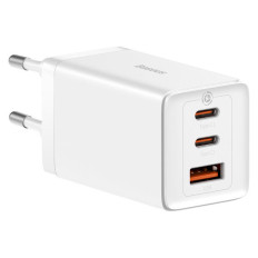 Hurtig GAN 2x USB-C USB 65W Network Oplader + USB-C Hvid Kabel