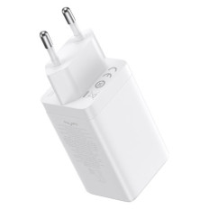 Hurtig GAN 2x USB-C USB 65W Network Oplader + USB-C Hvid Kabel