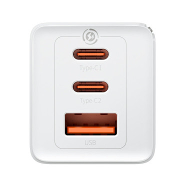 Hurtig GAN 2x USB-C USB 65W Network Oplader + USB-C Hvid Kabel