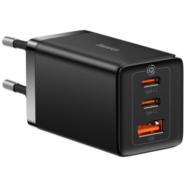 Snabb Gan 2x USB-C USB 65W + Network Charger + Svart USB-C-kabel