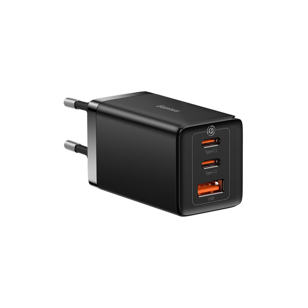 Greitas 2x USB-C USB 65W + tinklo įkroviklis + juoda USB-C kabelis