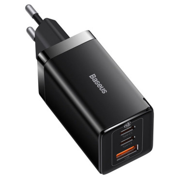 Greitas 2x USB-C USB 65W + tinklo įkroviklis + juoda USB-C kabelis