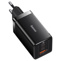 Greitas 2x USB-C USB 65W + tinklo įkroviklis + juoda USB-C kabelis
