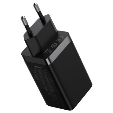 Greitas 2x USB-C USB 65W + tinklo įkroviklis + juoda USB-C kabelis