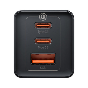 Greitas 2x USB-C USB 65W + tinklo įkroviklis + juoda USB-C kabelis