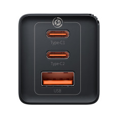 Greitas 2x USB-C USB 65W + tinklo įkroviklis + juoda USB-C kabelis
