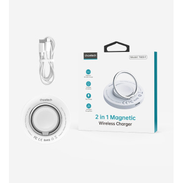 Cargador de inducción para iPhone Magsafe con un mango blanco de 15W