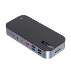 Adaptador HUB M52 USB-C USB-A HDMI VGA DP SD TF RJ45 AUX PD GRIS