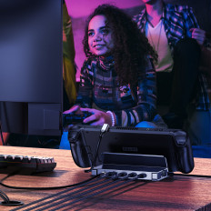 Navadapter för ångdäck USB-C USB-A HDMI RJ45 PD Grå