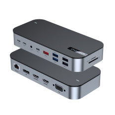 Hub adapter M52 USB-C USB-A HDMI VGA DP SD TF RJ45 AUX PD GREY
