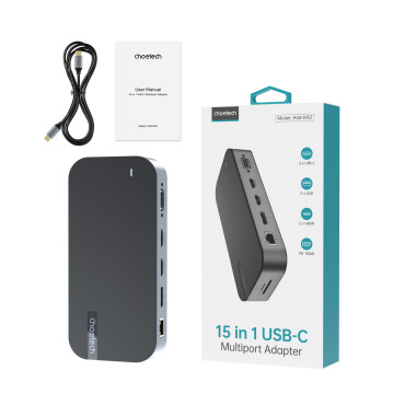Navadapter M52 USB-C USB-A HDMI VGA DP SD TF RJ45 AUX PD Grå
