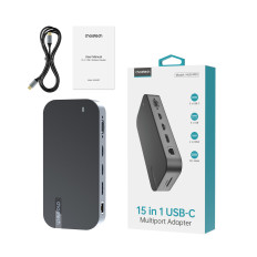 Hub adapter M52 USB-C USB-A HDMI VGA DP SD TF RJ45 AUX PD GREY