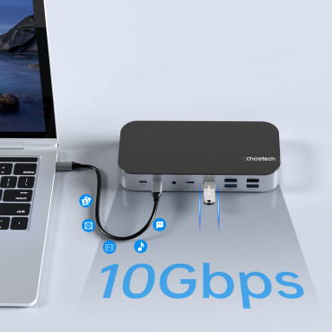 Navadapter M52 USB-C USB-A HDMI VGA DP SD TF RJ45 AUX PD Grå