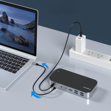 Navadapter M52 USB-C USB-A HDMI VGA DP SD TF RJ45 AUX PD Grå