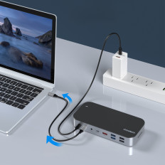 Adaptador HUB M52 USB-C USB-A HDMI VGA DP SD TF RJ45 AUX PD GRIS