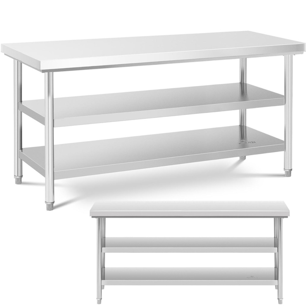 Table. Worktop. Central steel. Steel 2 shelves 180 x 60 cm