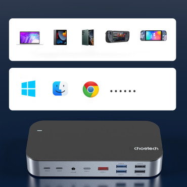 Navadapter M52 USB-C USB-A HDMI VGA DP SD TF RJ45 AUX PD Grå