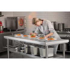 Table. Worktop. Central steel. Steel 2 shelves 180 x 60 cm