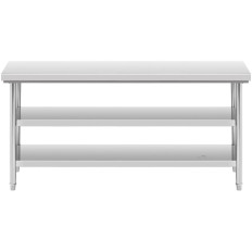 Table. Worktop. Central steel. Steel 2 shelves 180 x 60 cm