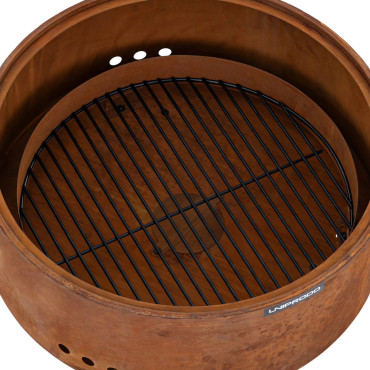 Záhradná pec s roštom a pohrebom 60 x 60 x 34,5 cm - hrdzavý efekt