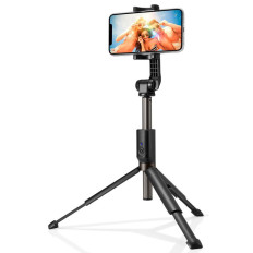 2 Pegados telescópicos de In1 Selfie Stick con control remoto y con soporte para soporte de teléfono negro
