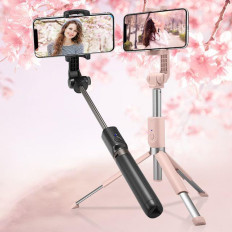 2 IN1 Teleskopiska pinnar Selfie Stick med fjärrkontroll och med stativ för svart telefonstativ