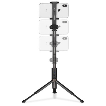 2 IN1 Teleskopiska pinnar Selfie Stick med fjärrkontroll och med stativ för svart telefonstativ