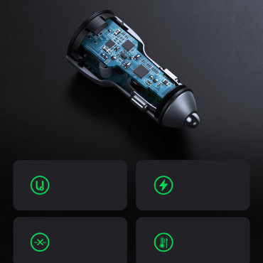 Ātra auto lādētājs 2x USB 36W Ātrā uzlāde SCP FCP AFC Grey