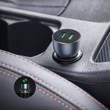Carregador de carro rápido 2x USB 36W Charge Rápido SCP FCP AFC Cinza