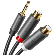 Kabelledning Audio Jack Adapter 3.5mm Mand - 2x Kvinde RCA 0.25m grå